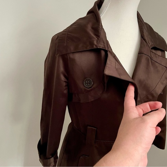 Bebe Vintage Y2K Brown Satin Trench Coat Double Breasted Size Extra Small - Picture 7 of 11